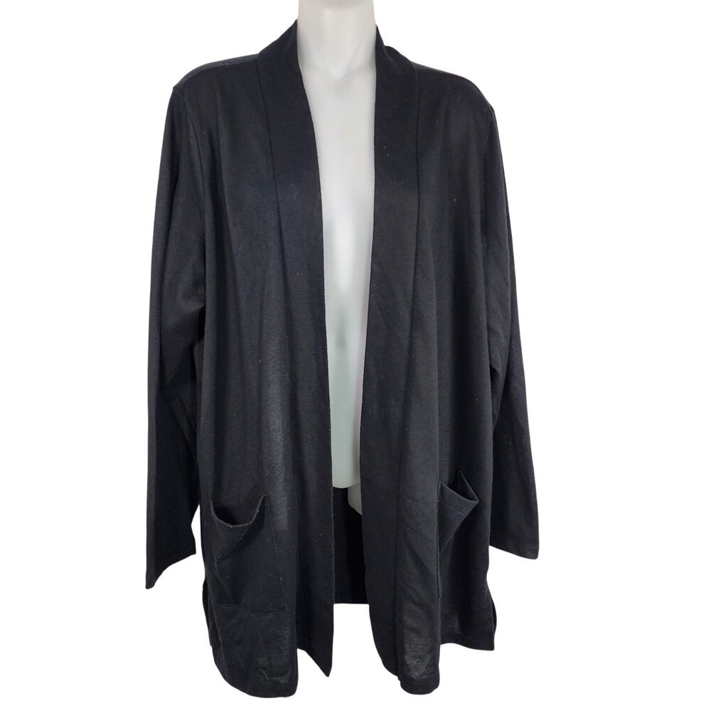 Junarose Women's Long Open Front Knit Cardigan Sweater Pockets Size 2X Black